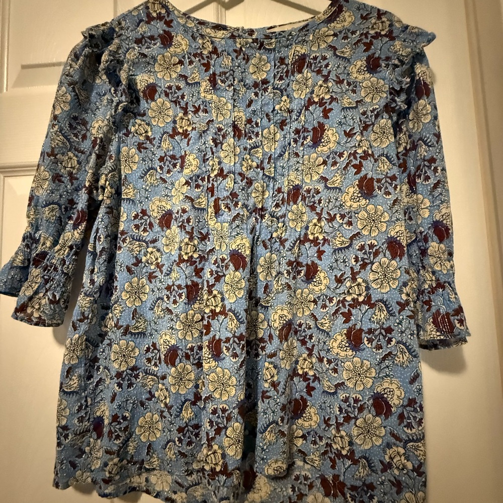 LOFT Blue and Brown Floral Blouse (slight shimmer)